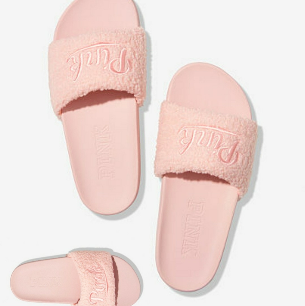 VS Pink Fur Slides
